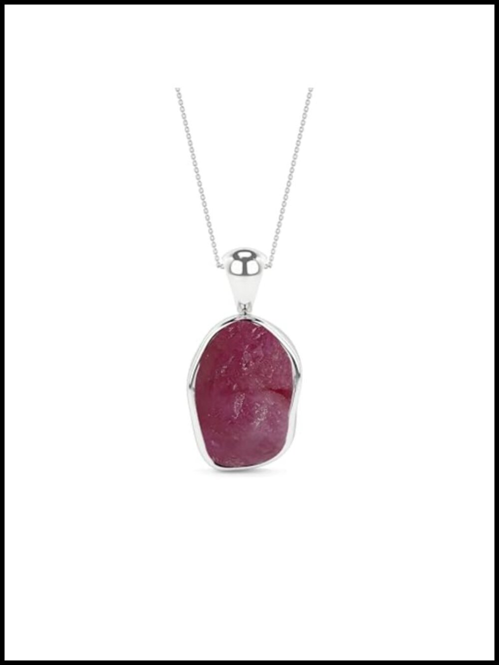 Natural Ruby Raw Gemstone Pendant Necklace Sterling Silver Bezel Set